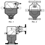 Obrázok 1 - konštantne pôsobiaci odvzdušňovací ventil, obrázok 2 - variabilne pôsobiaci, obrázok 3 - dvojčinne.